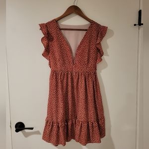 Mauve and white polka dot dress